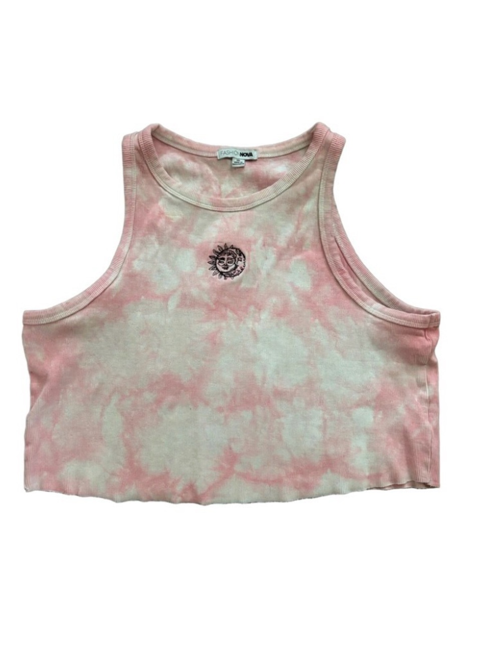 Fashion Nova Pink Tie Dye Sun Moon Embroidered Ribbed Crop Tank Top 3X